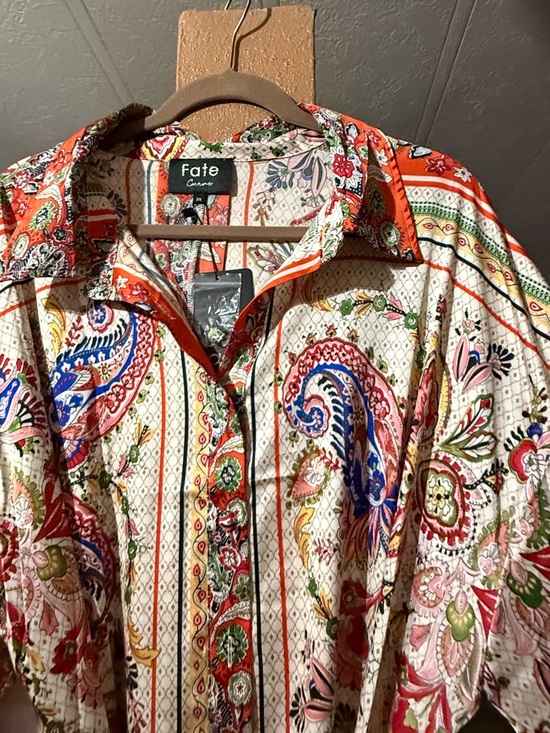 NWT Cream Paisley Print Button-Front Shirt Dress with tie belt 🌺🌹🌸  BB - Picture 7 of 9